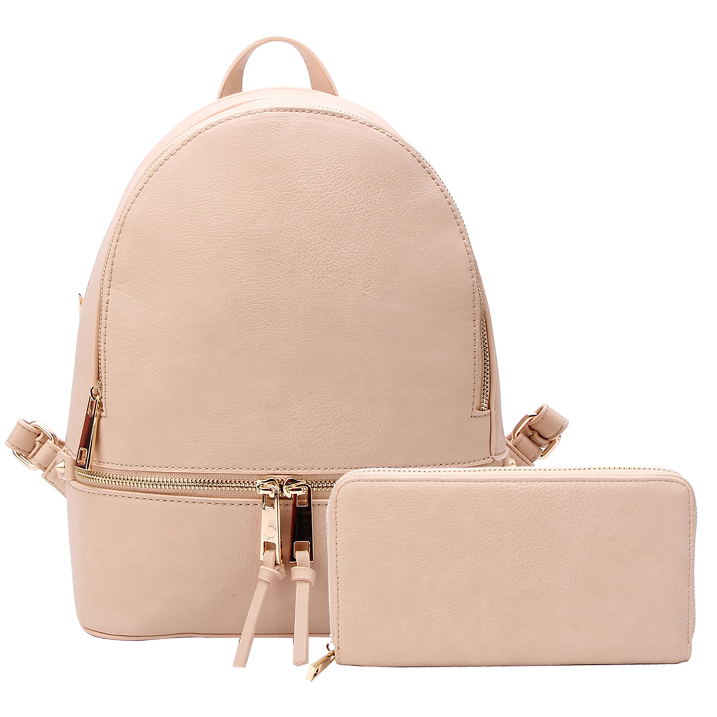 Nude backpack and wallet set on a white background
