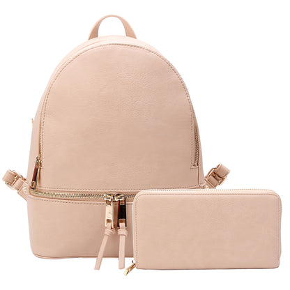 Nude backpack and wallet set on a white background
